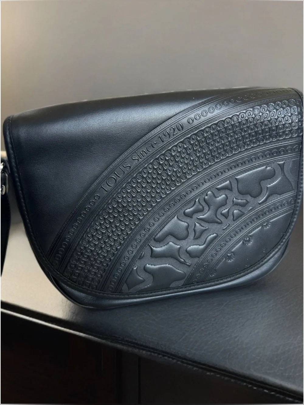 TOUS Black Embossed Leather Crossbody Bag